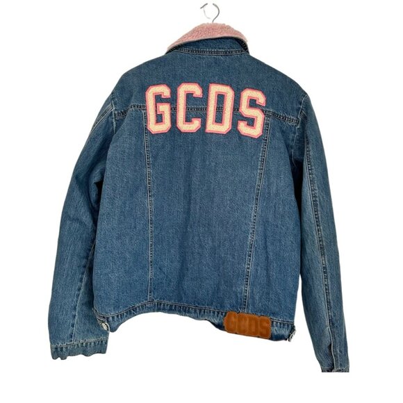 GCDS Faux Shearling Collar Denim Jacket Size XL - Picture 1 of 16